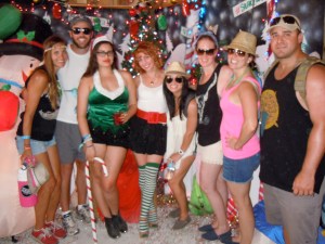 The whole group plus some Christmas elves