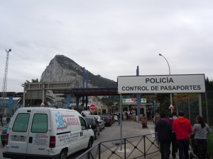 Walking through passport control (The Rock in the background)