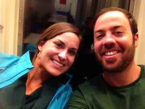 On the ferry wearing our long sleeves