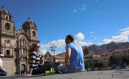 Alex and I having a picnic in the Plaza de Armas