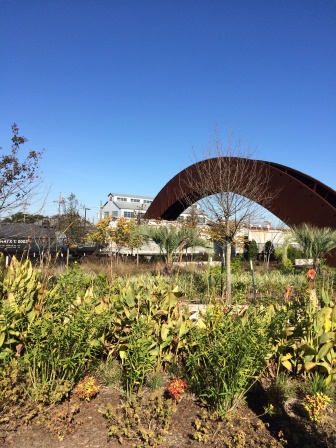 Piety Street Bridge through the gardens