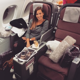 This is me, having the best flight ever in Qantas business class. 