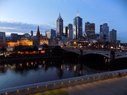 Yarra River and Melbourne skyline by night