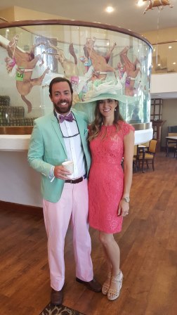 In our Derby outfits at the hotel