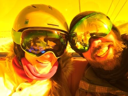 On the Orange Bubble Express, which is enclosed with heated seats. Umbrella Bar is at the base of the lift!